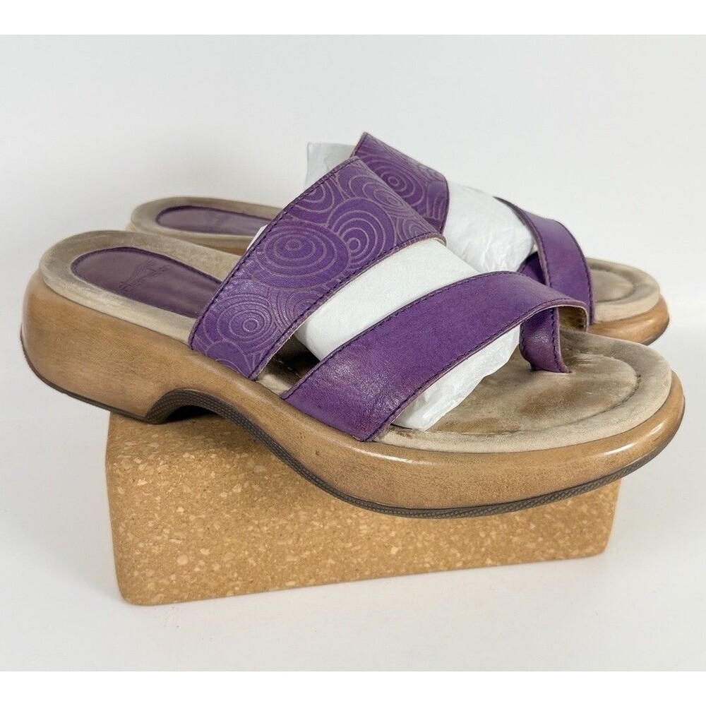 Dansko Sandals Oval Design Leather Toe Loop Slides Us 9-9.5/40 Purple Artsy Boho